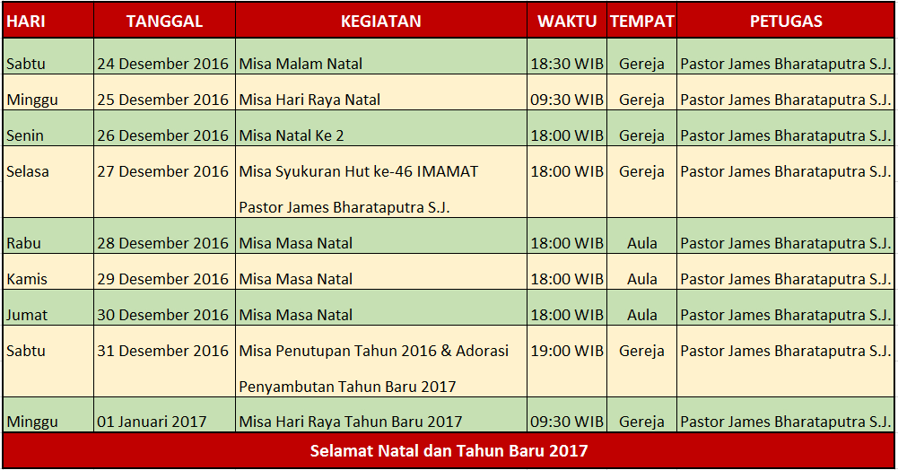 Schedule 2016 Indoensia