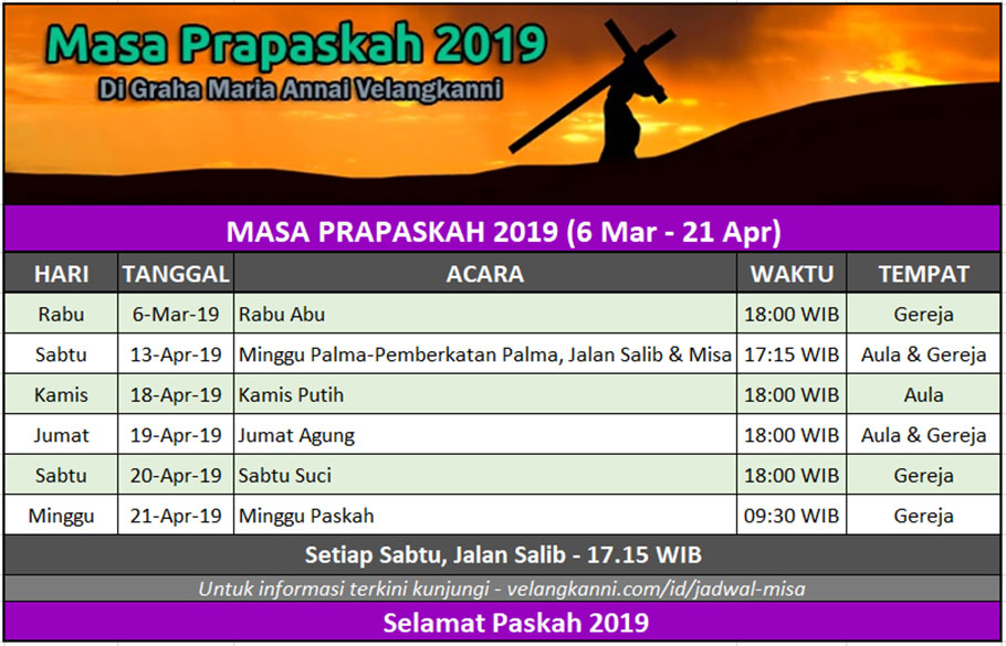 Jadwal Misa Masa Prapaskah 2019
